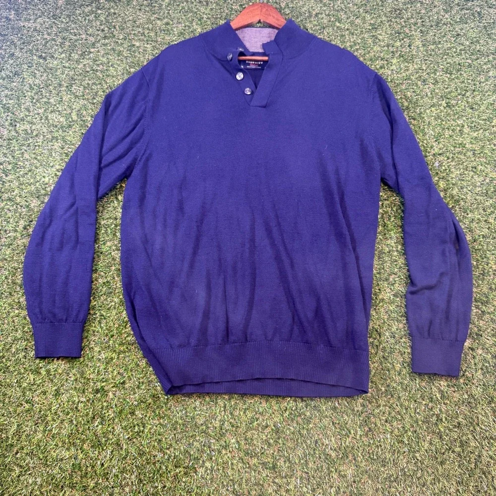 Charles Tyrwhitt Mens XL Navy Blue Mock Neck Button Sweater Jermyn Street London